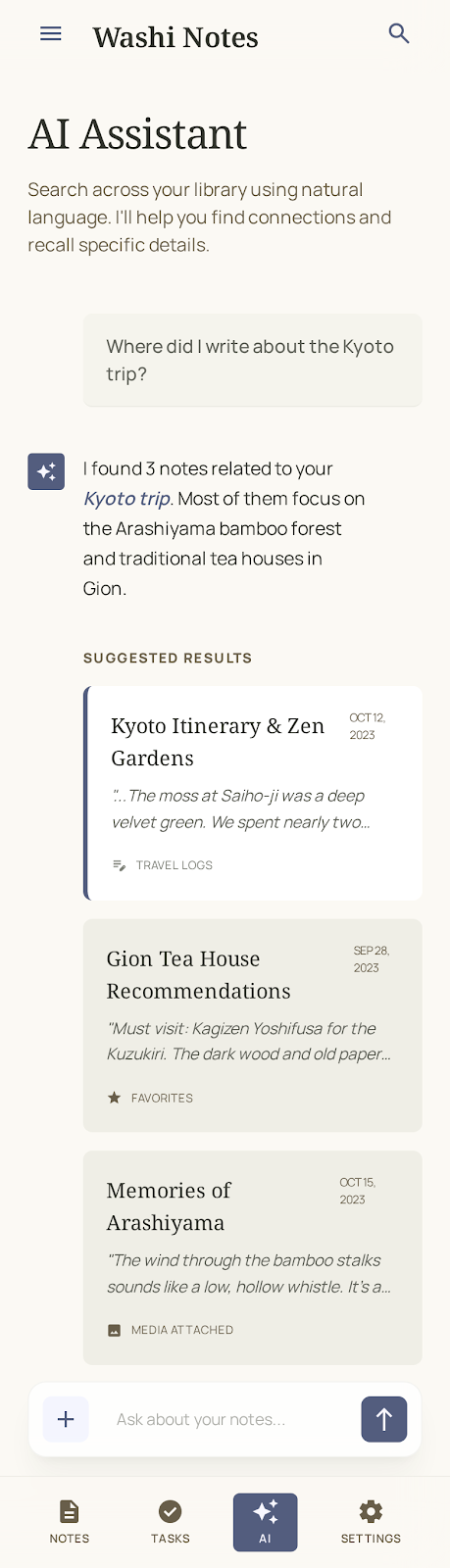 WashiNote iOS AI assistant screenshot