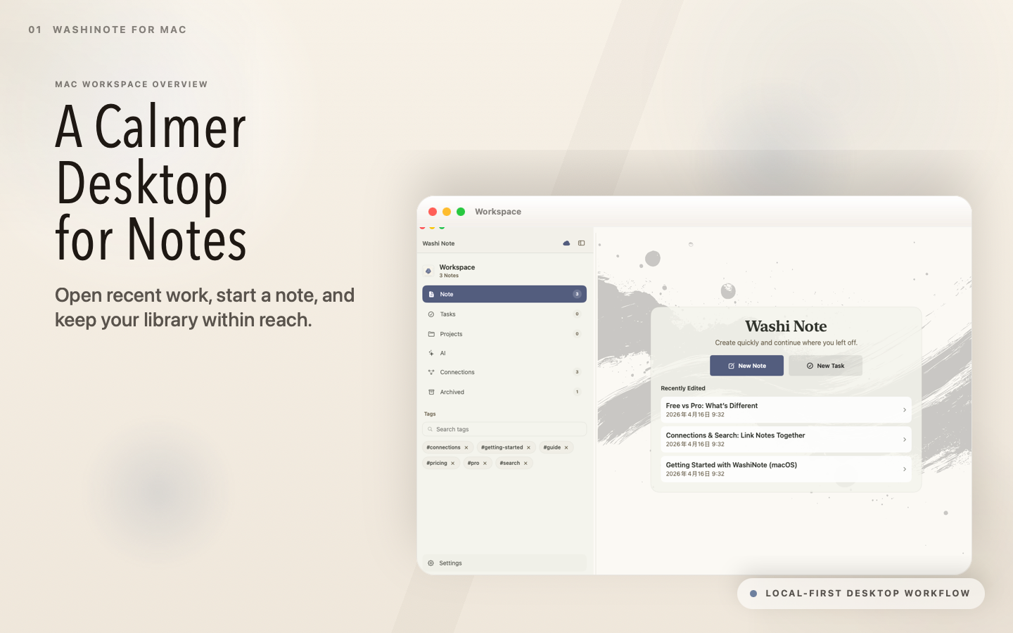 WashiNote macOS workspace screenshot